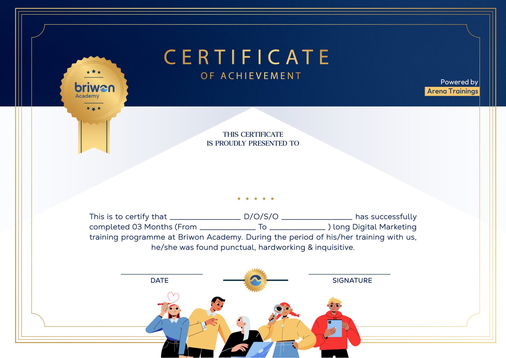 Briwon Academy Certificate of Achievement for the Digital Marketing training programme