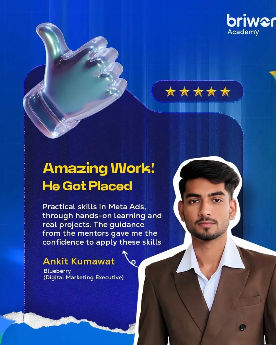 Ankit Kumawat, Digital Marketing Executive, Briwon Academy student success story