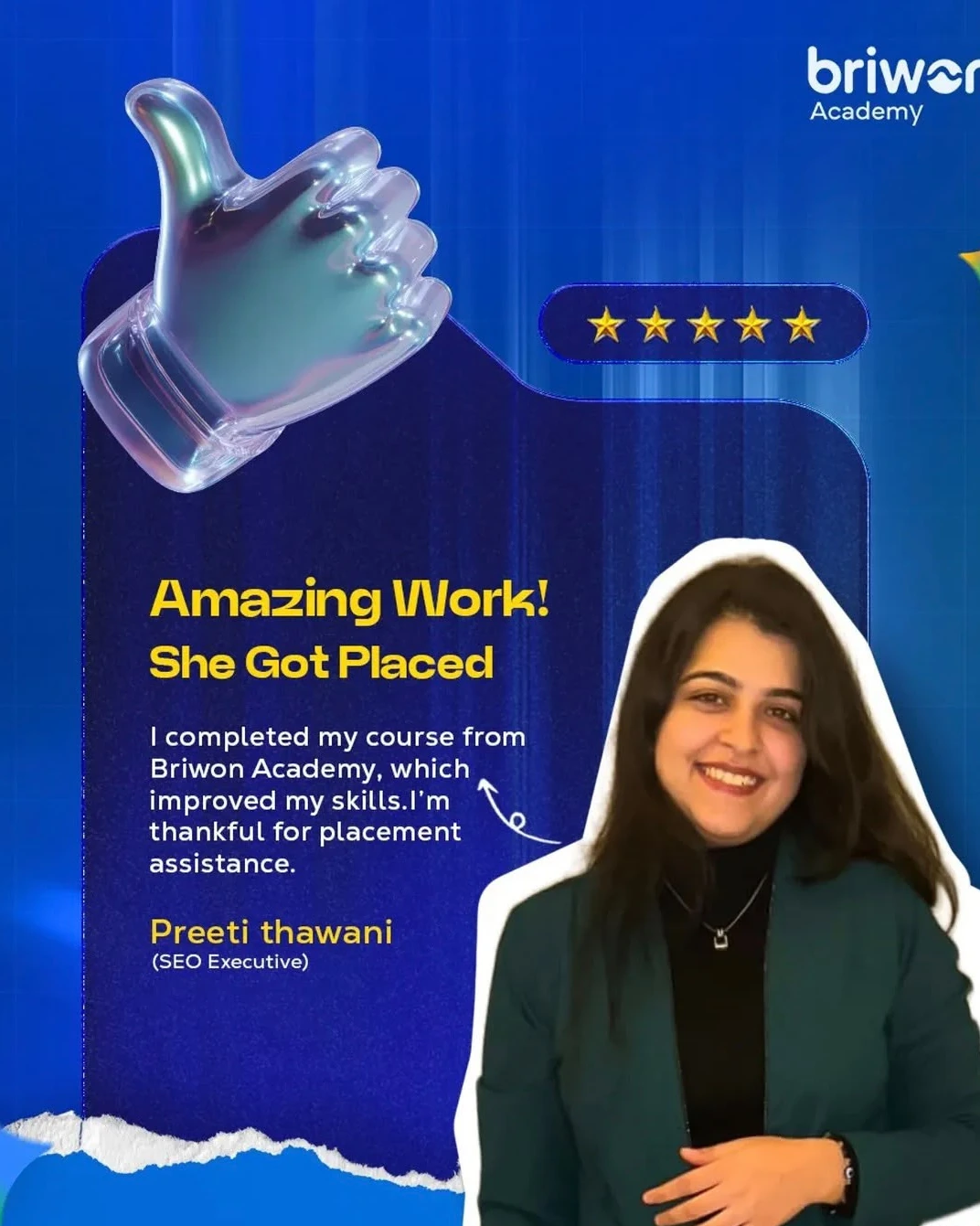 Preeti Thawani, SEO Executive, Briwon Academy student success story