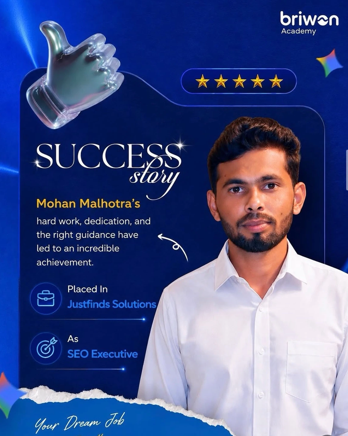 Mohan Malhotra, SEO Executive, Briwon Academy student success story