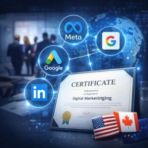Globally recognized digital marketing certification with accreditation badges and international recognition