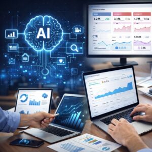 Modern digital marketing curriculum showing AI tools, social media platforms, and analytics software