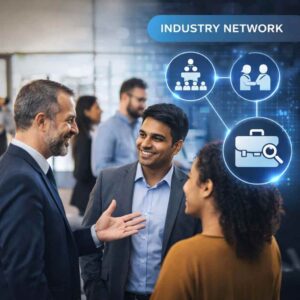 Networking event with digital marketing professionals and students building industry connections